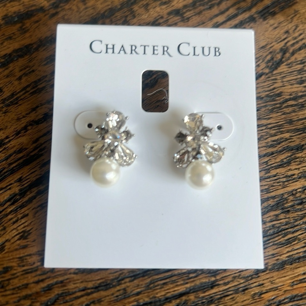 charter club Pearl sparkle cluster earrings